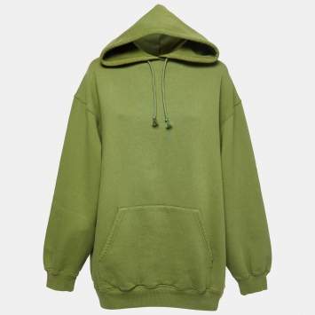 Pre Owned Balenciaga Green Logo Printed Cotton Hoodie M