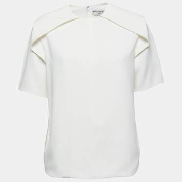 Pre Owned Balenciaga White Crepe Short-Sleeve Top M