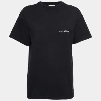 Pre Owned Balenciaga Black Cotton Logo Print T-Shirt XS
