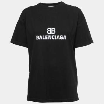 Pre Owned Balenciaga Black Cotton BB Pixel Logo T-Shirt S