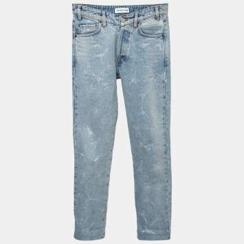 Pre Owned Balenciaga Blue Denim Rhinestone Embellished Eiffel Tower Jeans S Waist 25"