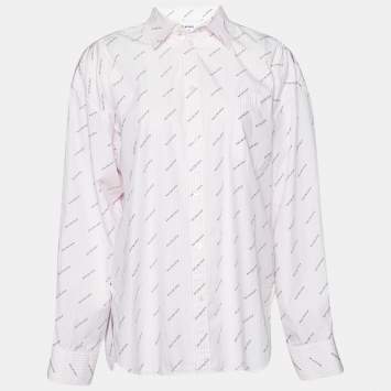 Pre Owned Balenciaga Pink Striped Cotton Logo Print Button Front Shirt S