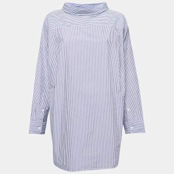 Pre Owned Balenciaga Blue Striped Cotton Poplin Shirt S