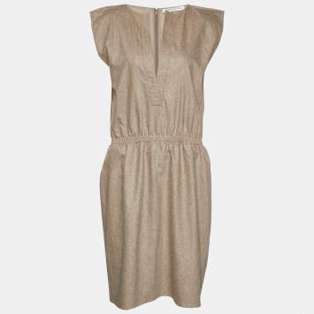 Pre Owned Balenciaga Light Brown Wool Sleeveless Midi Dress L
