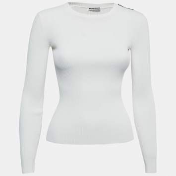 Pre Owned Balenciaga White Patterned Stretch Knit Full Sleeve T-Shirt S