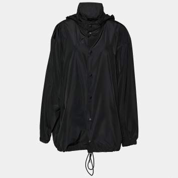 Pre Owned Balenciaga Black Synthetic Button Front Hooded Oversized Jacket M
