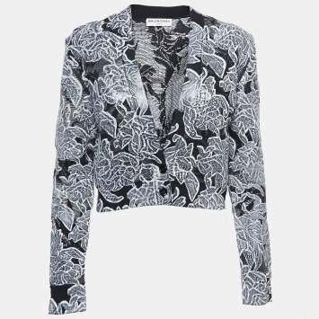 Pre Owned Balenciaga Black Floral Painted Knit Buttoned Cardigan M