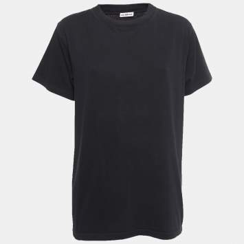Pre Owned Balenciaga Black Cotton Logo Patch Crew Neck Half Sleeve T-Shirt S