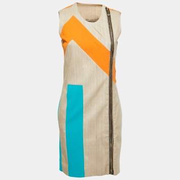Pre Owned Balenciaga Multicolor Silk Zip Front Sleeveless Short Dress M