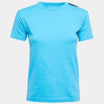 Pre Owned Balenciaga Blue Cotton Crew Neck Half Sleeve T-Shirt XS