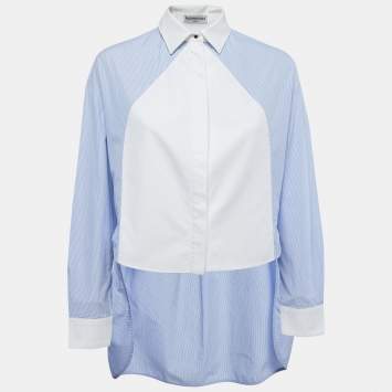 Pre Owned Balenciaga Blue/White Striped Cotton Paneled Shirt M