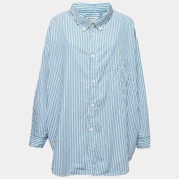 Pre Owned Balenciaga Blue Striped Cotton Button Down Oversized Shirt M
