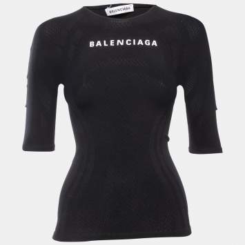 Pre Owned Balenciaga Black Logo Print Jersey Fitted T-Shirt S