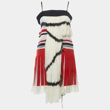 Pre Owned Balenciaga Multicolor Silk & Wool Strappy Mini Dress M