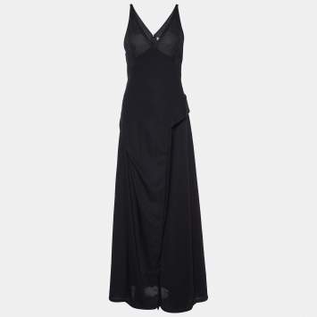 Pre Owned Balenciaga Black Crepe Sleeveless Draped Maxi Dress M