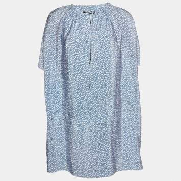 Pre Owned Balenciaga Blue Printed Silk Oversized Mini Dress S