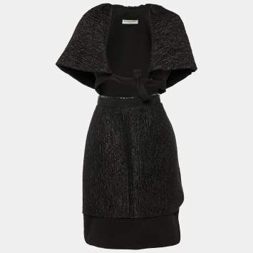Pre Owned Balenciaga Black Brocade Skirt Top Set M