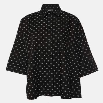 Pre Owned Balenciaga Black Logo Printed Cotton Oversized Shirt S