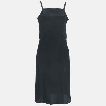 Pre Owned Balenciaga Black Crepe Strappy Midi Dress M
