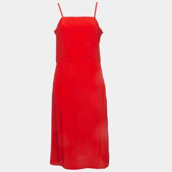 Pre Owned Balenciaga Orange Crepe Strappy Midi Dress M