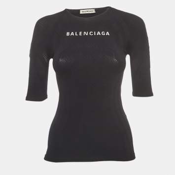 Pre Owned Balenciaga Black Logo Print Jersey Fitted T-Shirt S