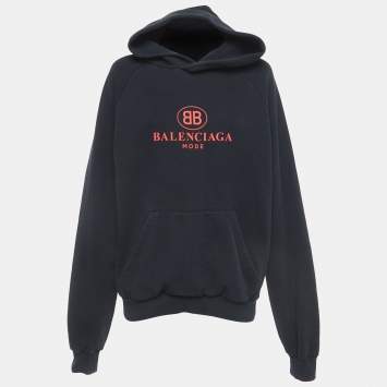 Pre Owned Balenciaga Black BB Mode Print Cotton Hoodie L