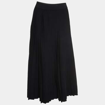 Pre Owned Balenciaga Black Knit Accordion Pleated Midi Skirt L
