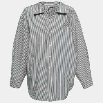 Pre Owned Balenciaga White/Grey Striped Cotton Blend Oversized Shirt M