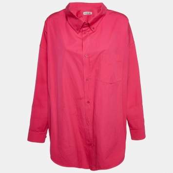 Pre Owned Balenciaga Pink Logo Print Cotton Oversized Shirt S