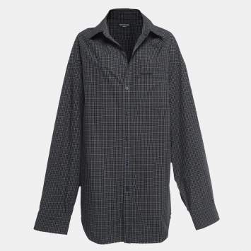 Pre Owned Balenciaga Green Checked Cotton Oversized Shirt S