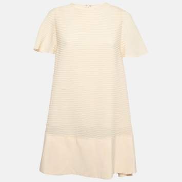 Pre Owned Balenciaga Cream Silk Pintuck Detail A-Line Shift Dress M