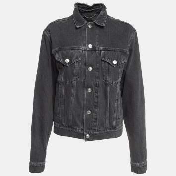 Pre Owned Balenciaga Black Sinner Embroidered Denim Distressed Jacket XL