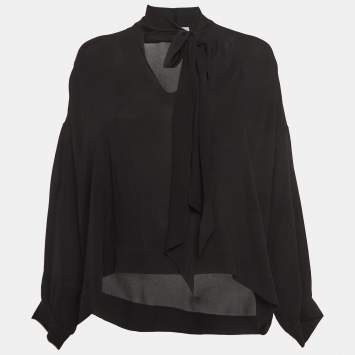 Pre Owned Balenciaga Black Silk Neck Tie Top S