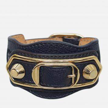 Balenciaga Black Textured Leather Cycle Bracelet Balenciaga