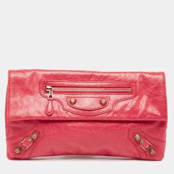 Pre Owned Balenciaga Dark Pink Leather RGH Envelope Clutch
