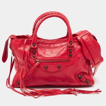 Pre Owned Balenciaga Red Leather Small Classic City RH Tote