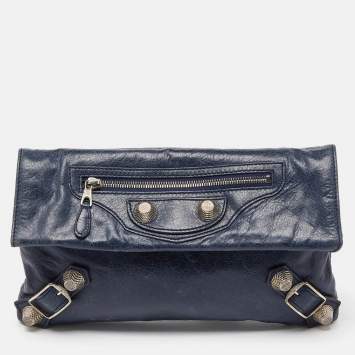 Pre Owned Balenciaga Blue Leather Giant 21 Envelope Clutch