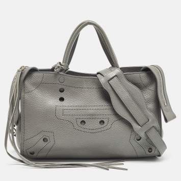 Pre Owned Balenciaga Grey Leather Blackout City Tote