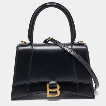 Pre Owned Balenciaga Black Leather Small Hourglass Top Handle Bag