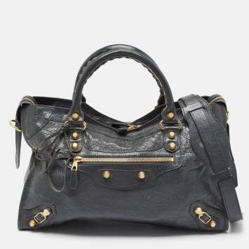Pre Owned Balenciaga Grey Leather GGH Motorcycle City Bag