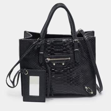 Pre Owned Balenciaga Black Python Mini Papier A4 Tote