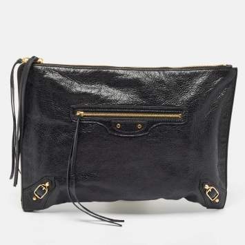 Pre Owned Balenciaga Black Leather Classic Hardware Small Pouch