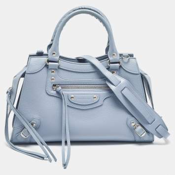 Pre Owned Balenciaga Light Blue Leather Small Neo Classic Tote