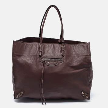 Pre Owned Balenciaga Burgundy Leather Papier A4 Tote
