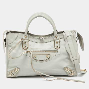 Pre Owned Balenciaga Gris Glace Leather Classic Metallic Edge City Tote