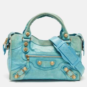 Pre Owned Balenciaga Blue Leather GGH Motorcycle City Bag