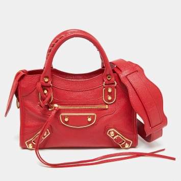 Pre Owned Balenciaga Red Leather Mini Metallic Edge Classic City Bag