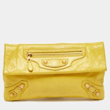 Pre Owned Balenciaga Yellow Leather RH Classic Envelope Clutch