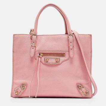 Pre Owned Balenciaga Pink Leather Mini Metallic Edge Papier A4 Tote