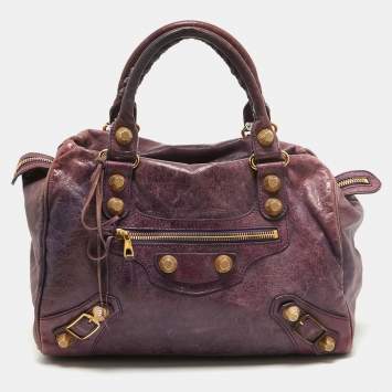 Pre Owned Balenciaga Purple Leather Midday GGH Midday Bag